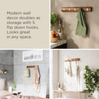 Umbra Flip Coat Rack, Wall Mounted 5-Hook Space Saving, Walnut/Gold - Image 4