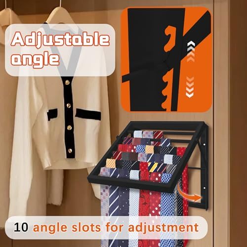 Tie Rack Wall Mounted, Adjustable Angle Tie Organizer for 60 Ties & Scarves - Image 4