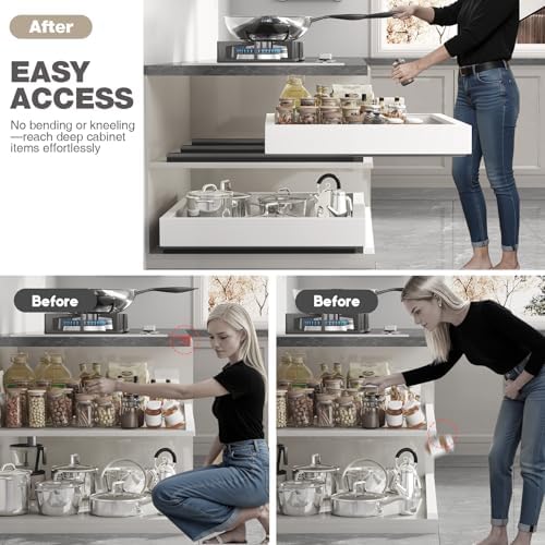 Seinloes 6 Pack Pull Out Cabinet Organizer 21" Deep,Full Extension 3 Slide Rails Slide Out Drawers With Raising Pad for Framed Cabinets,Expandable Width (12.3"-20.5"),No Drill Roll Out Shelves,White - Image 4