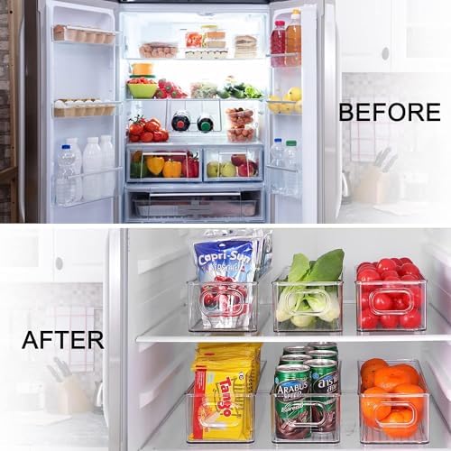 Set of 8 Refrigerator Pantry Organizer Bins - Stackable Fridge Organizers with Handles for Pantry, Freezer, Kitchen, Countertops, Cabinets - Clear Plastic Food Storage Bins - Image 3