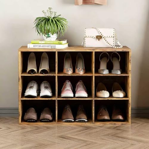 9-Cubby Shoe Rack, Wood Shoe Organizer Bench for Entryway Hallway Closet by Aenuert