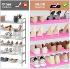 VILICK Shoe Rack for Closet Shoe Organizer Space Saver Storage for 20-25 Pair Shoe Shelf with Hook and Side Pocket Free Standing 5 Tier Shoe Rack Organizer for Entryway,Small Spaces, Pink - Image 6