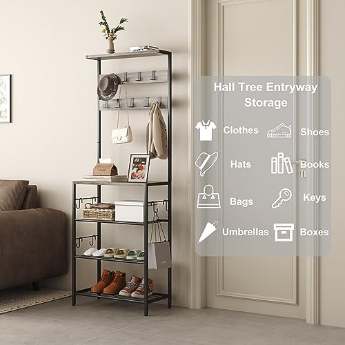 HOMEFORT Coat Rack with Shoe Storage, 5-Tier Shoe and Coat Rack with 9 Clothes Hooks, Freestanding Hall Tree Organizer for Entryway, Bedroom,Grey - Image 6