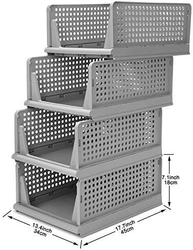 4-Pack Folding Wardrobe Storage Box Plastic Drawer Organizer Stackable Shelf Baskets Cloth Closet Container Bin Cube Home Office Bedroom Laundry Pull Out Drawer Dividers for Clothes,Toys Organization - Image 3