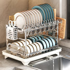 TarnorLe Double Layer Dish Drying Rack, Storage Super Large Bowl Dish Rack, Multifunctional Kitchen Countertop with Drain Pan, 304 Stainless Steel Kitchen Drying Rack, Tableware, Glass Drying Rack by Unknown