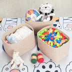 MINTWOOD Design 3-Pack Decorative Woven Storage Baskets for Shelves, Cube Bin Box for Organizing Books, Shoes, Dog Toys, Pantry Closet and Living Room Organizer, Oatmeal Brown - Image 5