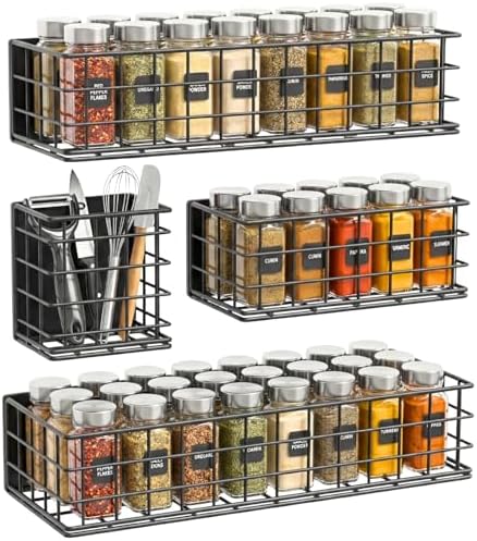 Ofiray-home Magnetic Fridge Shelf, 4-Pack Metal Strong Magnet Rack, Space Saving Spice Organizer, Utensil Holder, Fruit Potato Onion Storage Bins, Black Refrigerator Organizers and Storage by Ofiray-home