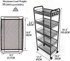 JANE EYRE 5-Tier Rolling Utility Storage Rack Cart on Wheels, Trolley Craft cart, Multi-Purpose Organizer Shelf, Black - Image 6