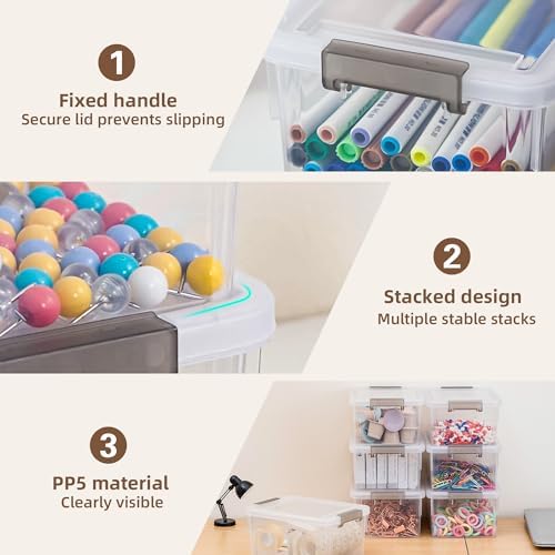 8Packs 1.3Qt Small Storage Bins with Lids,Stackable Clear - Image 3