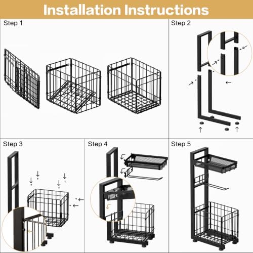 Toilet Paper Holder Stand with Storage Shelf (Black) - Image 2