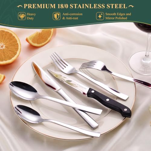 49-Piece Silverware Set with Bamboo Organizer,Rectangular - Image 4
