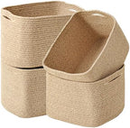 ICERZCZ Storage Baskets for Organizing & Shelves, Woven Cotton Rope Organization Bins for Dog Toys, Clothes, Books, Nursery Organizer, 15"Lx11''Wx9.5''H, (4 Packs) Brown by ICERZCZ