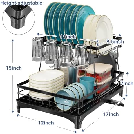 Simple Trending Dish Drying Rack, 2-Tier with Utensil Holder, Black - Image 2