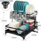Simple Trending Dish Drying Rack, 2-Tier with Utensil Holder, Black - Image 2