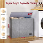 175L Laundry Hamper 3 Section,Large Laundry Hamper with Lid,Dirty Clothes Hamper with 3 Inner Bags,Collapsible Laundry Basket Organizer for Laundry Room,Bedroom,Laundry Sorter Hamper 3 Compartment - Image 2