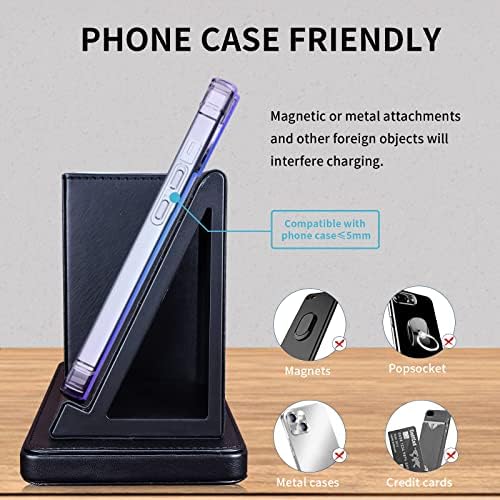 Wireless Charger with Desk Organizer, Wireless Charging Station for iPhone 13/13 Pro Max/13 Pro/12 Series/11/XS Max/XR/X/8Plus/SE 2, Wireless Charging Stand with Leather… (Black) - Image 5