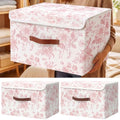 2 Pack Pink Floral Storage Bin with Lids, 17x11x12 Inch by Unknown