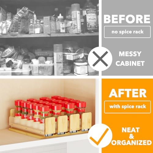SpaceAid Bamboo Pull Out Spice Rack Organizer for Cabinet, Heavy Duty Slide Out Seasoning Kitchen Pantry Sliding Vertical Organization, 10.1" Wide, 4 Drawers(2" Wide), 1-Tier, Natural - Image 2