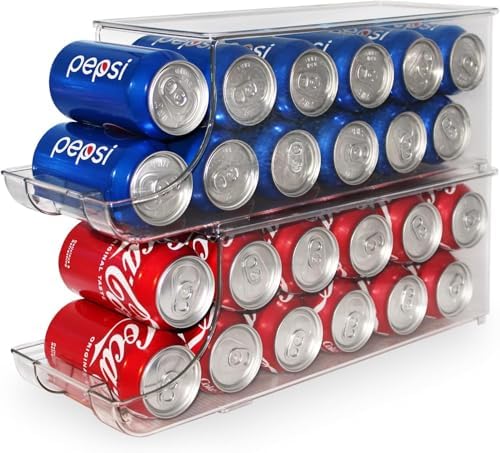 Soda Can Organizer with Lids, Stackable Soda Can Dispenser for Refrigerator, Clear Can Holder Organization and Storage Bins for Fridge, Kitchen, Countertop, Drink Pantry Organizers, Holds 12 Cans Each by ShelfShaper