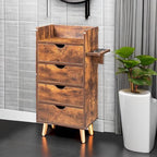 OmySalon 4 -Layer Salon Station Storage Cabinet, Beauty Barber Styling Stations, Hair Stylist Station Equipment with 2 Hair Dryer Holders, 4 Drawers and Raised Table Legs, Rustic Brown - Image 6
