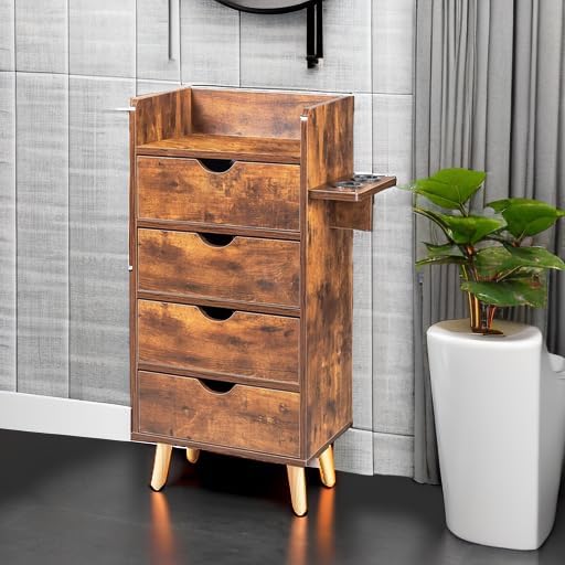 OmySalon 4 -Layer Salon Station Storage Cabinet, Beauty Barber Styling Stations, Hair Stylist Station Equipment with 2 Hair Dryer Holders, 4 Drawers and Raised Table Legs, Rustic Brown - Image 6