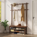 AQIMUELE Coat Rack with Shoe Storage, Wooden Hall Tree with Bench, 11 Hooks and 2-Tier Storage Shelves, 3-in-1, Entryway Bench with Coat Rack (39.3"-Walnut) by AQIMUELE
