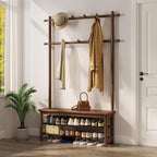 AQIMUELE Coat Rack with Shoe Storage, Wooden Hall Tree with Bench, 11 Hooks and 2-Tier Storage Shelves, 3-in-1, Entryway Bench with Coat Rack (39.3"-Walnut) by AQIMUELE