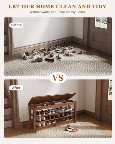 IUNVR Shoe Rack Bench Seat Rubberwood 3-Tier Wooden Storage Bench 550lbs Compact Mid-Century Modern Design for Entryway, Hallway, Closet, Front Door Entrance, Foyer - Image 6