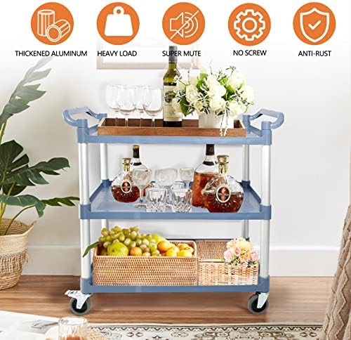 Utility Carts with Wheels Large Size Rolling Cart with Wheels Heavy Duty 600 LBS Food Cart with Lockable Wheels and Hammer for Kitchen/Office/Warehouse, 39.5" D x 19.3" W x 39.5" H(Grey Large Size) - Image 5