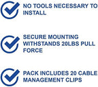 Legrand - OnQ Cable Management Clips, No Tools to Install Wall Cable Management, Cable Clips Withstand 20 LBS Pull Force, Black, AC103520, 20 Pack - Image 2