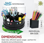 Black Rotating Desk Organizer with Dividers Lazy Susan Caddies for Home School Office Supplies, Pens, Markers and Art Supplies for Classroom - Image 2