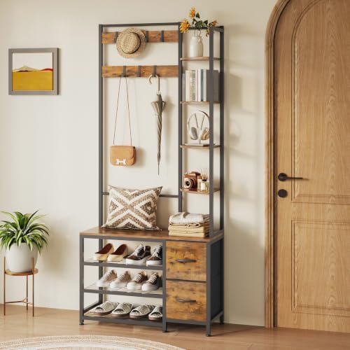 GiftGo Hall Tree with Shoe Storage 31.5" Entryway Coat Rack with 4 Shelves Floor Standing Clothes Rack Shoes Shelf Organizer for Home Office Bedroom - Image 6