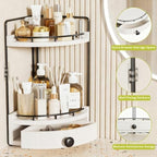 2-Tier Corner Bathroom Counter Organizer with Drawer, White - Image 5