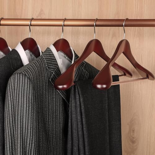 TOPIA HANGER Wide Shoulder Wooden Hangers, Suit Hangers with Non Slip Pants Bar & 360° Swivel Hook, Solid Wood Heavy Duty Coat Hanger, 6 Pack (Matte Cherry)-CT02C - Image 5