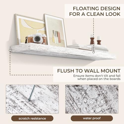 RICHFOCUS Long Floating Shelves for Wall 2Pack|Rustic White|48" Lx8 D - Image 6