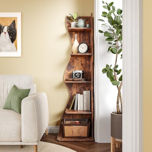 LITTLE TREE Small Corner Shelf, Modern 5-Tier Wall Corner Bookshelf, Stylish Bookcase Storage Rack for Small Space, Living Room, Bedroom - Image 2