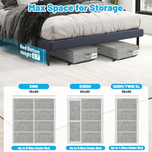 Large Sturdy Under Bed Storage with Wheels, 2 Pack 50L Rolling Underbed Storage Bins, Under Bed Containers Drawer with Metal Bottom Support, Bedroom Organizer with Lids for Clothes, Shoes, Blankets - Image 5