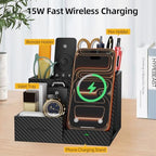 Wireless Charger with Desk Organizer, Multifunctional Desk Pen Holder - Image 3