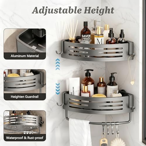 Corner Shower Caddy Suction Cup, 2 Pack Shower Shelves, Gray - Image 3