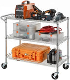 Finnhomy 3 Tier Heavy Duty Commercial Grade Utility Cart, Wire Rolling Cart with Pushing Handle Bar, Steel Metal Kitchen Service Trolly with Wheels, Shelf Size 18" D x 36" W, NSF, Chrome - Image 2