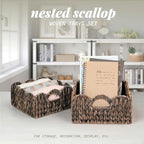 Scalloped Baskets (Natural-Set of 2) Basket Living Room Organizer, Water Hyacinth Baskets For Decor, Woven Basket Boho Style for Bathroom, Bedroom, Laundr,...Iron Frame. - Image 2