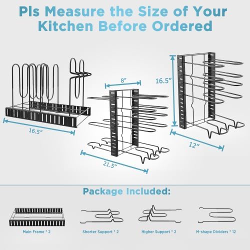 ORDORA Pots and Pans Organizer Under Cabinet 16.6" 8-Tier Adjustable 2-Pack - Image 2