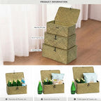Nonam Seagrass Storage Basket with Lid, Set of 3, Dark Moss Green - Image 2