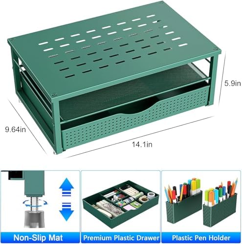 gianotter Desk Organizers and Accessories, Monitor Stand with Drawer and 2 Pen Holder, Desktop Organizer Suitable for Offices and Dormitories (Green) - Image 5