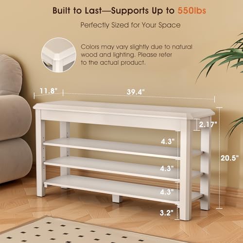 IUNVR Shoe Rack Bench Seat Rubberwood 3-Tier Wooden Storage Bench 550lbs Compact Mid-Century Modern Design for Entryway, Hallway, Closet, Front Door Entrance, Foyer - Image 2