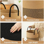 Laundry Basket Hamper Tall Rope Storage Woven for Blanket toys Dirty Clothes in Living Room Bathroom Bedroom (Jute Brown & Black, 100L/26.4Gal) - Image 3