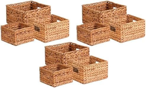 Honey-Can-Do Banana Leaf Storage Baskets, Water Hyacinth Woven Basket, Decorative Baskets-Shelves, Basket-Gifts, Closet, Pantry & Home Organization, Set of 3, Multi-Size, 9" Lx9" Wx6" H (Pack of 3) by Honey-Can-Do