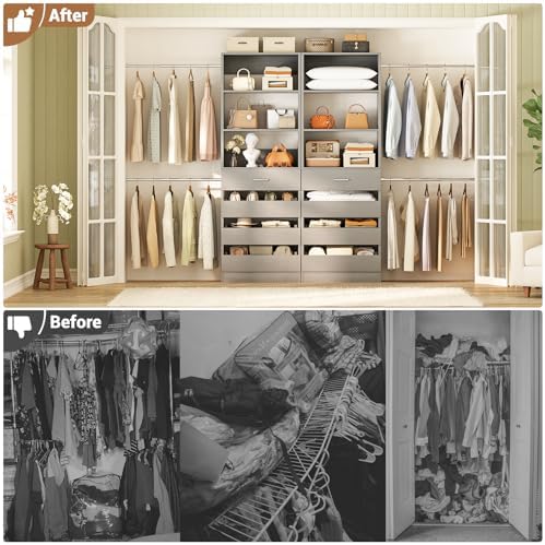 Aheaplus Closet System, 6-15Ft Custom Wood Closet Organizer with 8 Drawers - Image 5