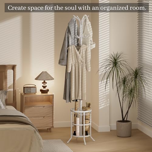 Coat Rack Freestanding with Umbrella Holder – Metal Hanger Stand, Hall Tree with 12 Hooks, Entryway Organizer for Hats, Bags, and Clothes (White) - Image 5
