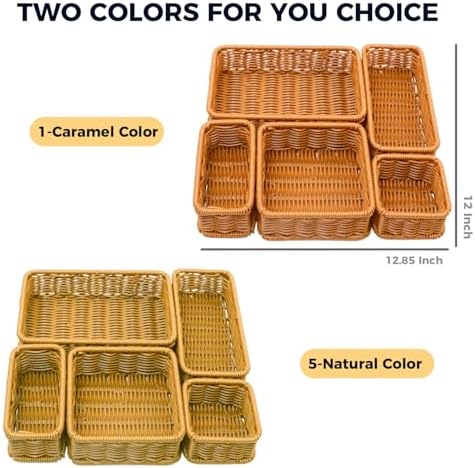 Drawer Organizers- Plastic Rattan Storage Trays for Bedroom, Bathroom, Kitchen, Office, Handwoven organizer, Waterproof and Easy Clean, 1 Set, Natural Color - Image 3